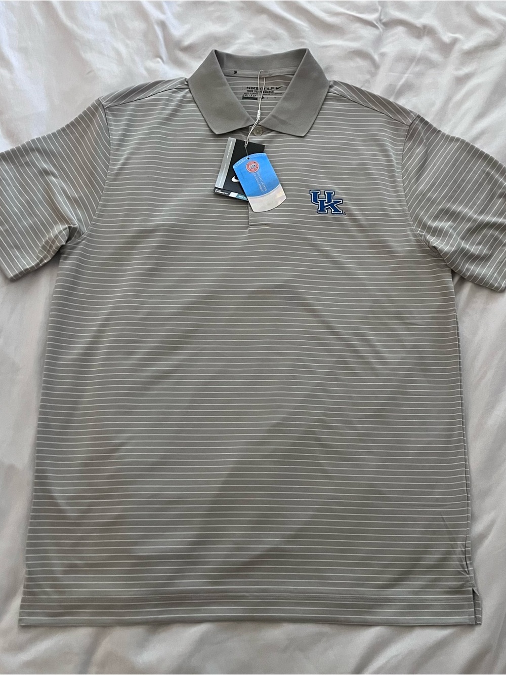 Nike Light Gray Striped Polo with Blue UK Logo